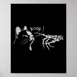 Zwarte kat skelet hand boop op de neus van een kat poster