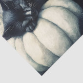 Zwarte Kat Slapend op een Witte Pompoen Decoupage Tissuepapier (Detail)