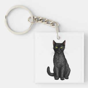 Zwarte kat sleutelhanger