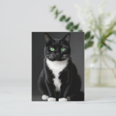 Zwarte Kat Smaragd Ogen Briefkaart (Staand voorkant)