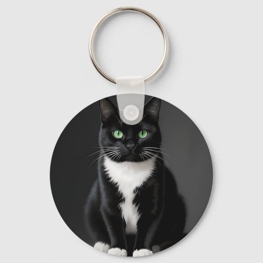 Zwarte Kat Smaragd Ogen Sleutelhanger (Voorkant)