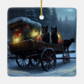 Zwarte Kat Sneeuw Slede Rit Kerst Decoratie (Achterkant)