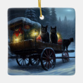 Zwarte Kat Sneeuw Slede Rit Kerst Decoratie (Voorkant)