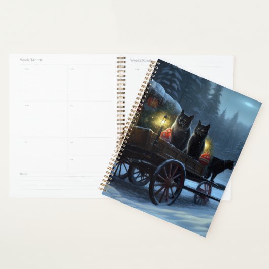 Zwarte Kat Sneeuw Slede Rit Kerst Decoratie   Planner (Display)