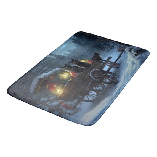 Zwarte Kat Sneeuwachtige Sleigh Ride Kerstmisdecor Badmat (Gekanteld)