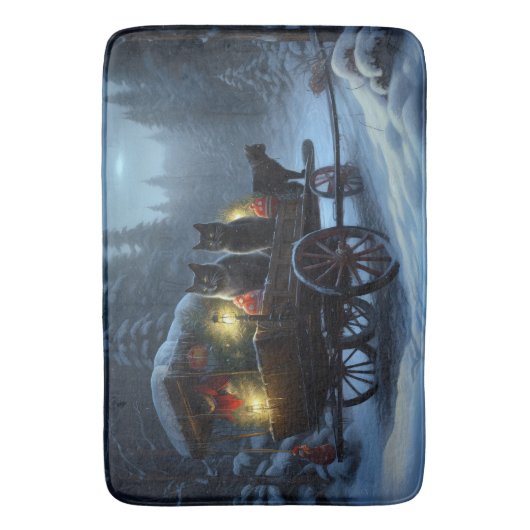 Zwarte Kat Sneeuwachtige Sleigh Ride Kerstmisdecor Badmat (Voorkant Verticaal)