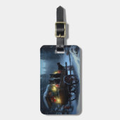 Zwarte Kat Sneeuwachtige Sleigh Ride Kerstmisdecor Bagagelabel (Voorkant verticaal)