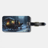 Zwarte Kat Sneeuwachtige Sleigh Ride Kerstmisdecor Bagagelabel (Achterkant horizontaal)