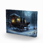 Zwarte Kat Sneeuwachtige Sleigh Ride Kerstmisdecor Fotoblokken (Rechts)