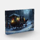 Zwarte Kat Sneeuwachtige Sleigh Ride Kerstmisdecor Fotoblokken (Links)