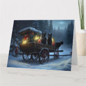 Zwarte Kat Sneeuwachtige Sleigh Ride Kerstmisdecor Kaart (Voorkant)