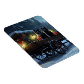 Zwarte Kat Sneeuwachtige Sleigh Ride Kerstmisdecor Magneet (Rechterzijde)