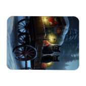 Zwarte Kat Sneeuwachtige Sleigh Ride Kerstmisdecor Magneet (Horizontaal)
