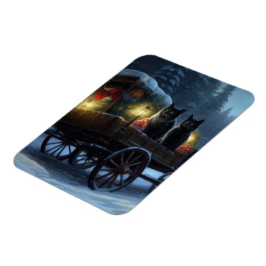 Zwarte Kat Sneeuwachtige Sleigh Ride Kerstmisdecor Magneet (Linkerzijde)