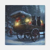 Zwarte Kat Sneeuwachtige Sleigh Ride Kerstmisdecor Magneet (Voorkant)