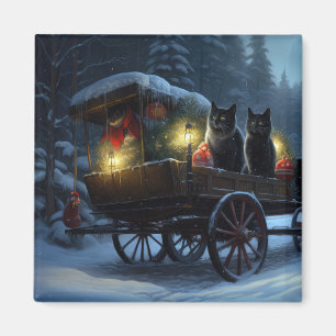 Zwarte Kat Sneeuwachtige Sleigh Ride Kerstmisdecor Magneet