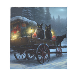 Zwarte Kat Sneeuwachtige Sleigh Ride Kerstmisdecor Notitieblok