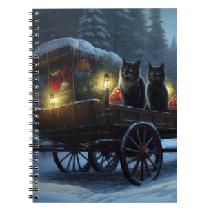 Zwarte Kat Sneeuwachtige Sleigh Ride Kerstmisdecor Notitieboek