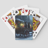 Zwarte Kat Sneeuwachtige Sleigh Ride Kerstmisdecor Pokerkaarten (Achterkant)
