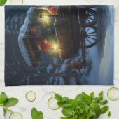 Zwarte Kat Sneeuwachtige Sleigh Ride Kerstmisdecor Theedoek (Gevouwen)