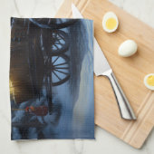 Zwarte Kat Sneeuwachtige Sleigh Ride Kerstmisdecor Theedoek (Quarter Fold)