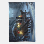 Zwarte Kat Sneeuwachtige Sleigh Ride Kerstmisdecor Theedoek (Verticaal)