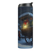 Zwarte Kat Sneeuwachtige Sleigh Ride Kerstmisdecor Thermosbeker (Gedraaid links)