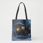 Zwarte Kat Sneeuwachtige Sleigh Ride Kerstmisdecor Tote Bag (Voorkant)