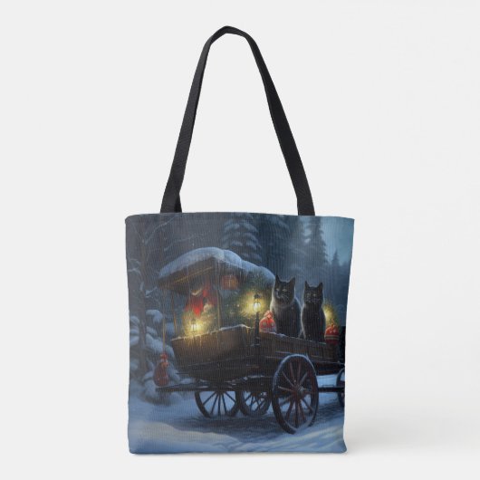 Zwarte Kat Sneeuwachtige Sleigh Ride Kerstmisdecor Tote Bag (Achterkant)