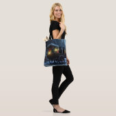 Zwarte Kat Sneeuwachtige Sleigh Ride Kerstmisdecor Tote Bag (Op model)
