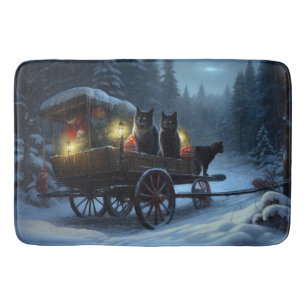 Zwarte Kat Sneeuwrijke Arrenslee Kerst Decoratie   Badmat