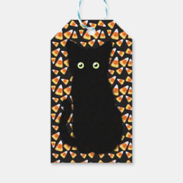 Zwarte kat, snoepmaïspatroon, leuk voor Halloween Cadeaulabel