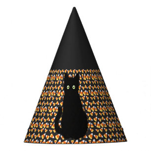 Zwarte kat, snoepmaïspatroon, leuk voor Halloween Feesthoedjes