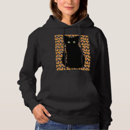 Zwarte kat, snoepmaïspatroon, leuk voor Halloween Hoodie