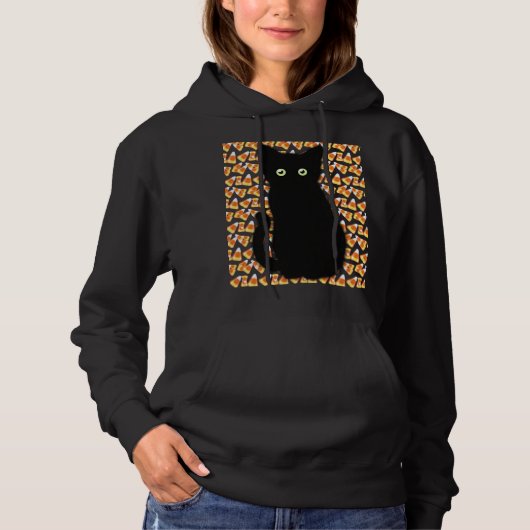 Zwarte kat, snoepmaïspatroon, leuk voor Halloween Hoodie (Voorkant)