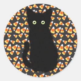 Zwarte kat, snoepmaïspatroon, leuk voor Halloween Ronde Sticker