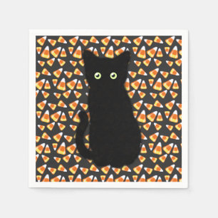 Zwarte kat, snoepmaïspatroon, leuk voor Halloween Servet