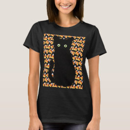 Zwarte kat, snoepmaïspatroon, leuk voor Halloween T-shirt