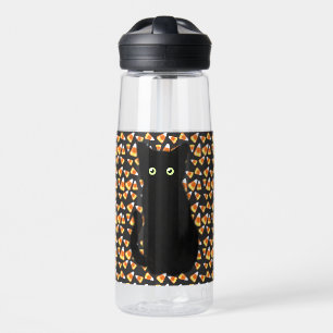 Zwarte kat, snoepmaïspatroon, leuk voor Halloween Waterfles