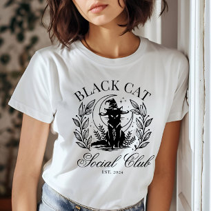Zwarte kat sociale club Halloween T-shirt