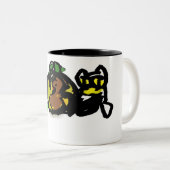 Zwarte kat soort herfst pompoen tweekleurige koffiemok (Voorkant rechts)