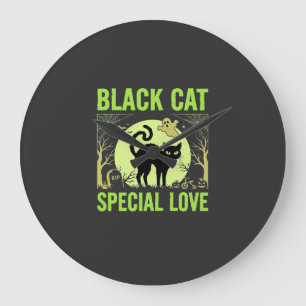 Zwarte Kat Speciale Liefde Halloween Grafisch Grote Klok