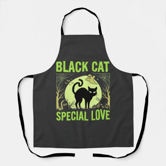 Zwarte Kat Speciale Liefde Halloween Grafisch Schort (Voorkant)