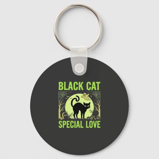 Zwarte Kat Speciale Liefde Halloween Grafisch Sleutelhanger (Voorkant)