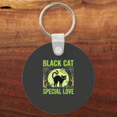 Zwarte Kat Speciale Liefde Halloween Grafisch Sleutelhanger (Voorkant)
