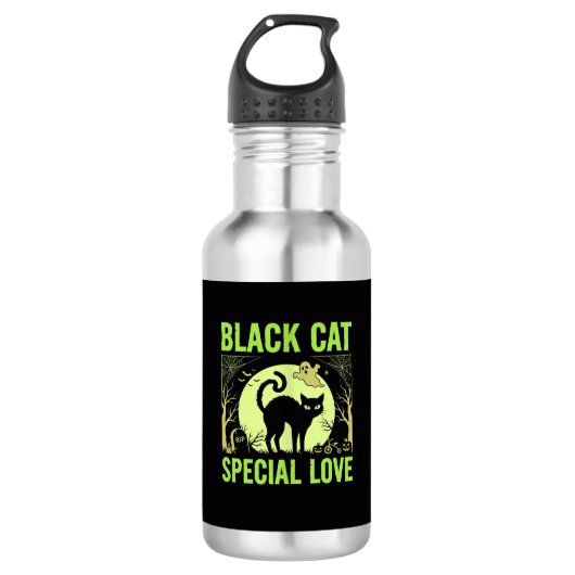 Zwarte Kat Speciale Liefde Halloween Grafisch Waterfles (Voorkant)