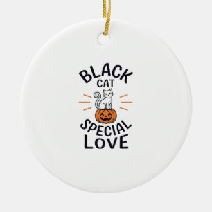 Zwarte Kat Speciale Liefde Halloween Kat Vector De Keramisch Ornament