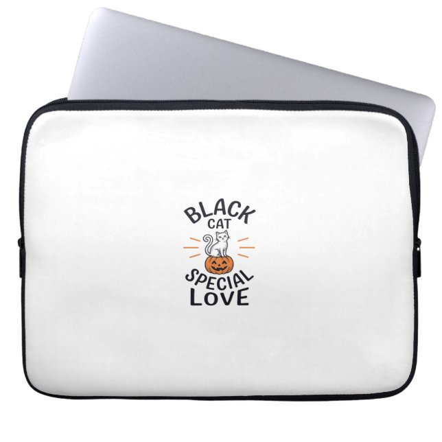 Zwarte Kat Speciale Liefde Halloween Kat Vector On Laptop Sleeve (Voorkant)