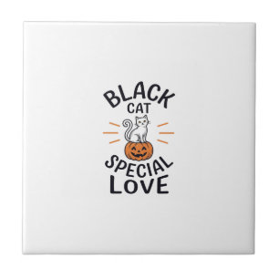 Zwarte Kat Speciale Liefde Halloween Kat Vector On Tegeltje