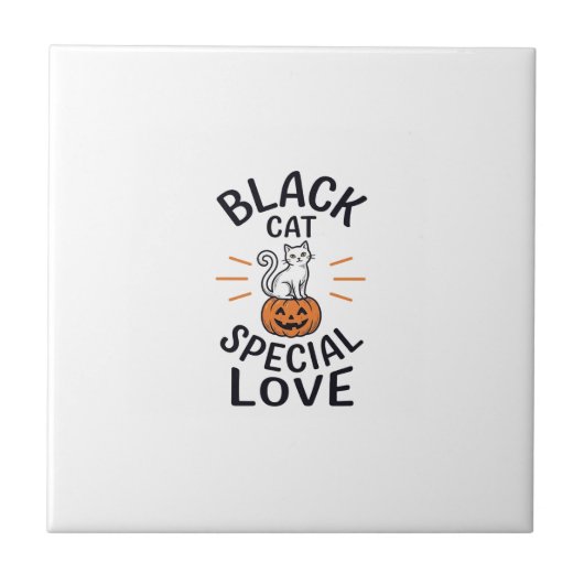 Zwarte Kat Speciale Liefde Halloween Kat Vector On Tegeltje (Voorkant)